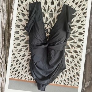 Deep V Neckline Black One Piece Swimsuit